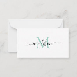 Minimalistische moderne Girly Monogram Script Minz Mitteilungskarte