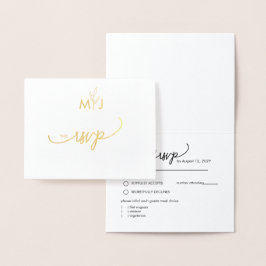 Minimalistische moderne goldene Blatt-RSVP-Folie-K Folienkarte
