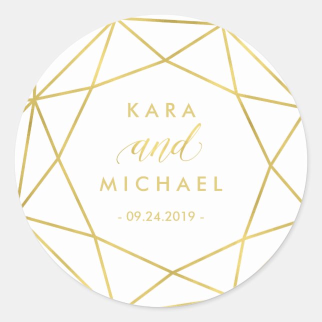 Minimalistische moderne goldengeometrische Diamant Runder Aufkleber (Vorderseite)