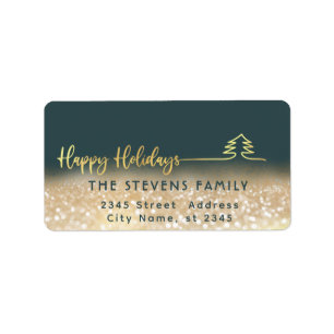 Minimalistische moderne Goldschrift Happy Holidays Adressaufkleber