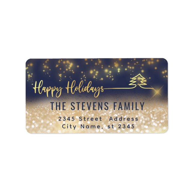 Minimalistische moderne Goldschrift Happy Holidays Adressaufkleber (Vorne)