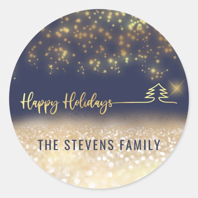 Minimalistische moderne Goldschrift Happy Holidays Runder Aufkleber (Vorderseite)