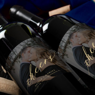 Minimalistische moderne Goldskripte jubeln Foto Ho Weinetikett