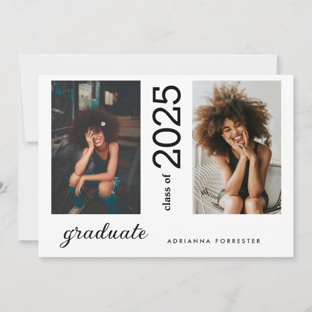 Minimalistische Moderne Graduate Zwei Fotos Einlad Einladung (Vorderseite)