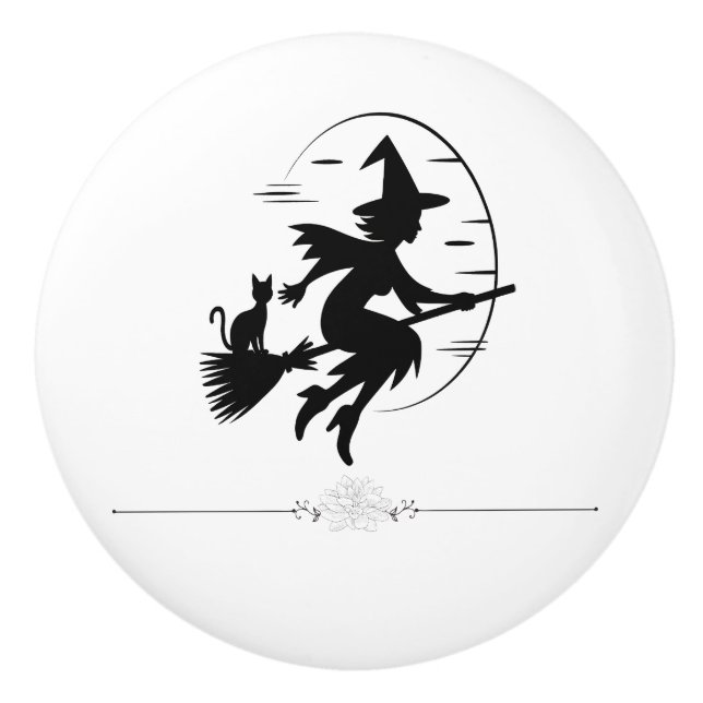 Minimalistische Moderne Halloween-Hexe Keramikknauf (Vorderseite)