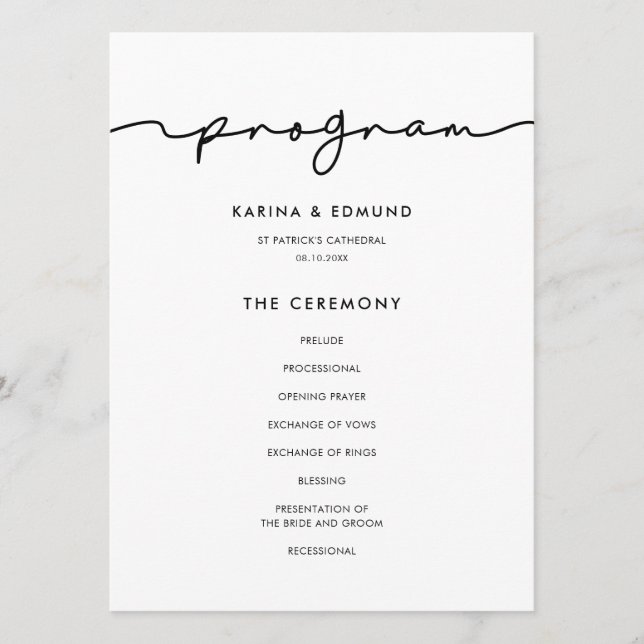 Minimalistische moderne handgeschriebene Kalligrap Programm (Vorderseite)