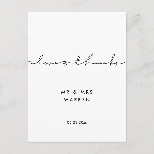 Minimalistische moderne handgeschriebene Liebe & d Postkarte (Vorderseite)