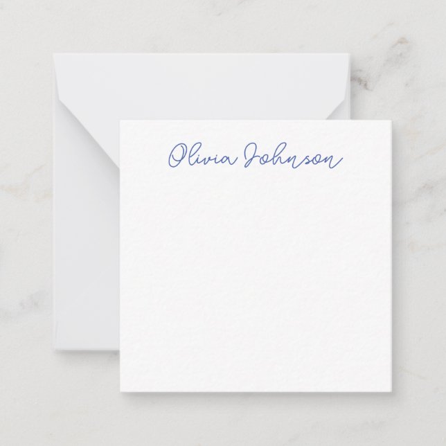 Minimalistische moderne Handschrift Blue White Not Mitteilungskarte (Vorderseite)