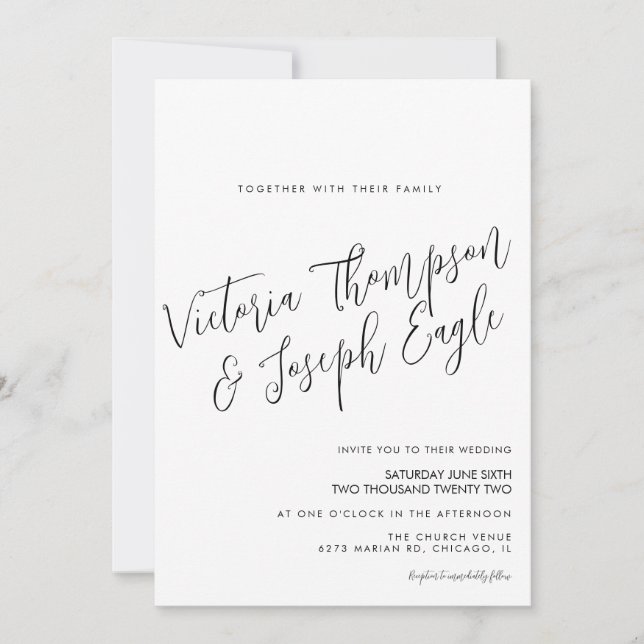 Minimalistische moderne Handschrift Schwarz-weiße  Einladung (Vorderseite)