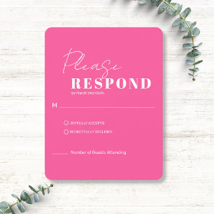Minimalistische moderne heiße rosa und weiße Hochz RSVP Karte