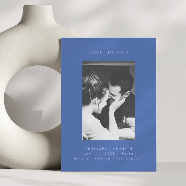 Minimalistische moderne, helle Cobalt Blue Foto Ho Save The Date (Von Creator hochgeladen)