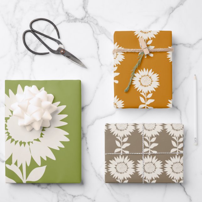 Minimalistische moderne Herbstfarben Sonnenblumen Geschenkpapier Set (Vorderseite)