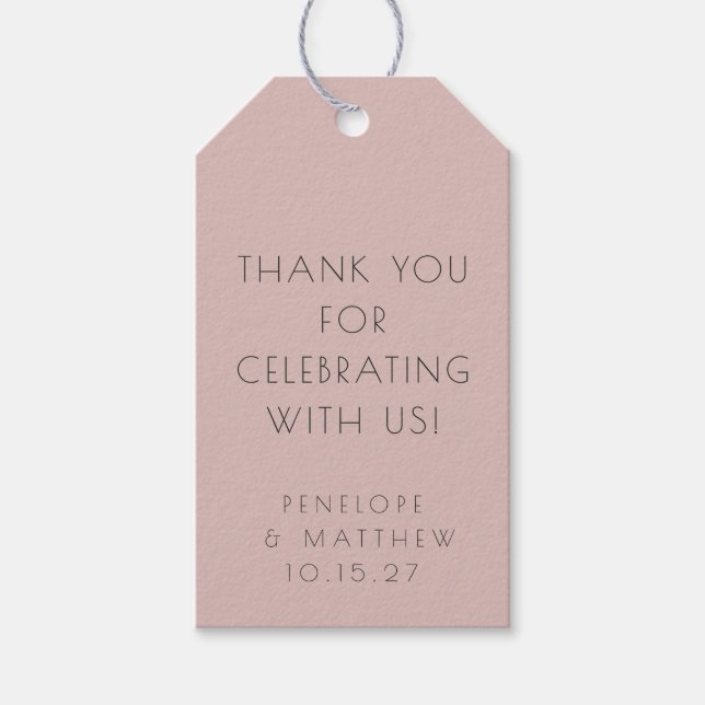 Minimalistische moderne Hochzeit Danke Dusty Blush Geschenkanhänger (Vorderseite)