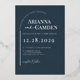 Minimalistische, moderne Hochzeit der Navy Blue Si Folieneinladung