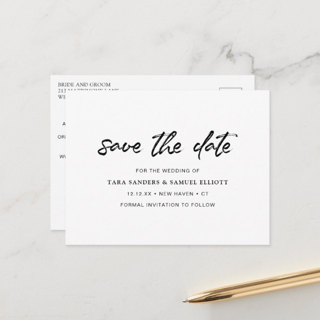 Minimalistische moderne Hochzeit rettet das Datum Ankündigungspostkarte (Vorderseite/Rückseite Beispiel)
