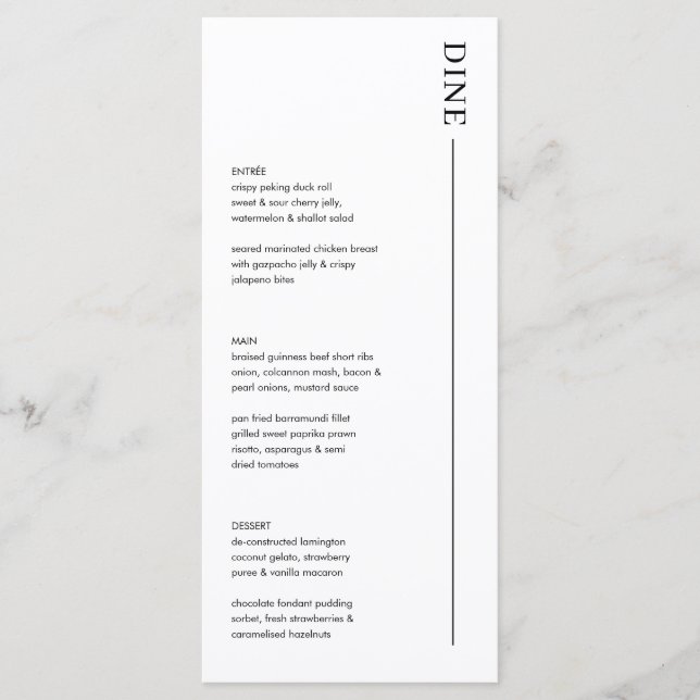 Minimalistische moderne Hochzeitmenüs und Drinks 1 Menükarte (Vorderseite)