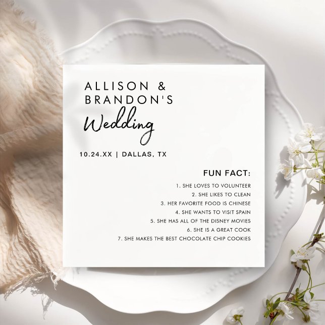 Minimalistische moderne Hochzeitspass-Fakten Serviette (Von Creator hochgeladen)