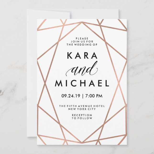 Minimalistische moderne Imitate Rose Gold auf Weiß Einladung (Vorderseite)