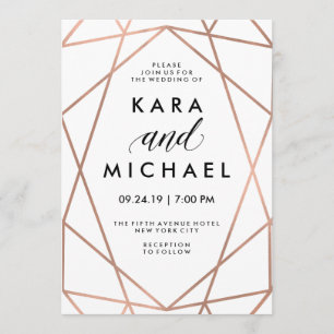 Minimalistische moderne Imitate Rose Gold auf Weiß Einladung