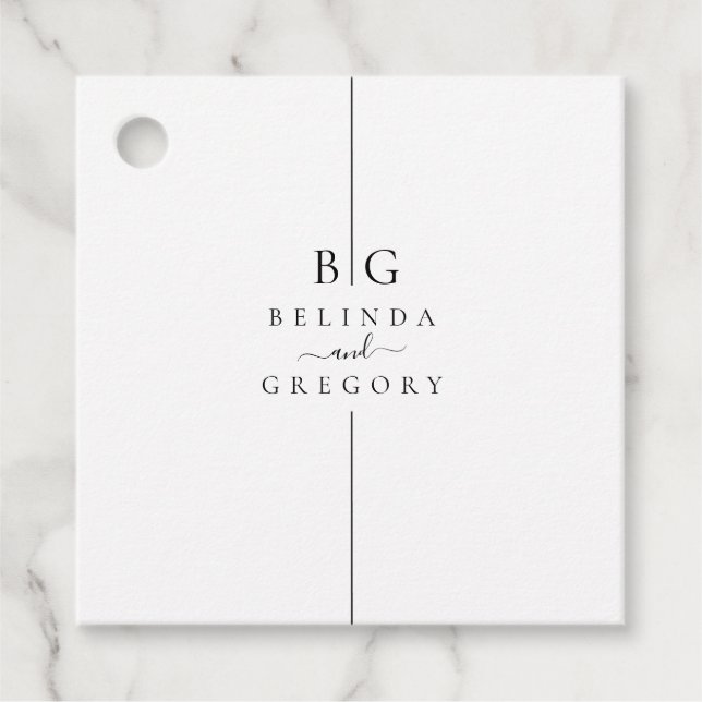 Minimalistische moderne Inline-Monogramm-Hochzeit Geschenkanhänger (Vorderseite)