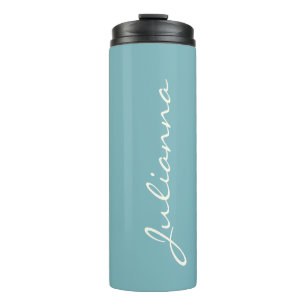 Minimalistische moderne Kalligrafie Blaugrün Name Thermosbecher