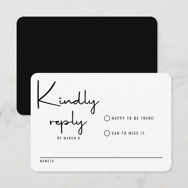 Minimalistische moderne Kalligrafie Lässige Hochze RSVP Karte (Vorne/Hinten)