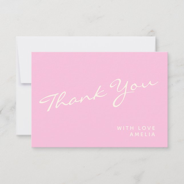 Minimalistische moderne Kalligraphie Pink Name Vie Dankeskarte (Vorderseite)