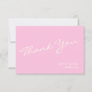 Minimalistische moderne Kalligraphie Pink Name Vie Dankeskarte