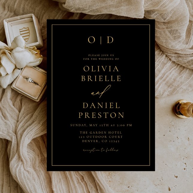 Minimalistische moderne kalligraphische Black-Gold Einladung (Von Creator hochgeladen)