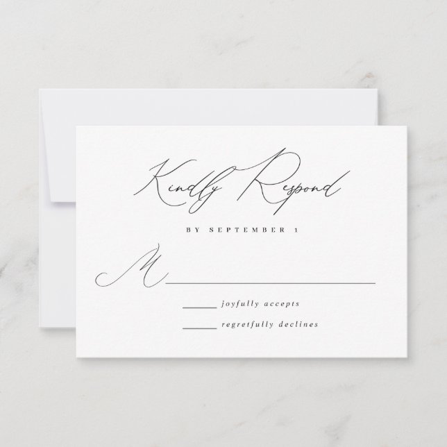 Minimalistische moderne kalligraphische Hochzeit R RSVP Karte (Vorderseite)