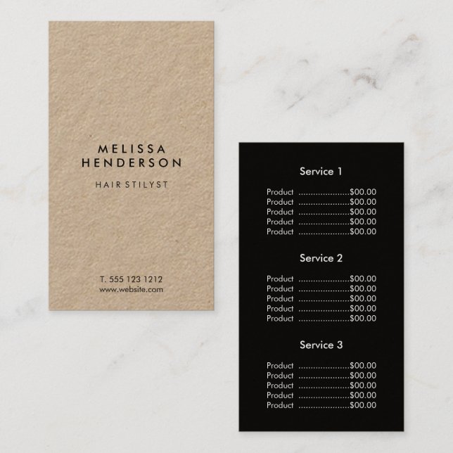 Minimalistische moderne Kraftpapier-Preisliste Visitenkarte (Vorne/Hinten)