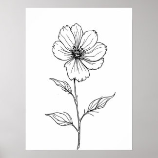 Minimalistische Moderne Kunst - Single Bloom Line  Poster