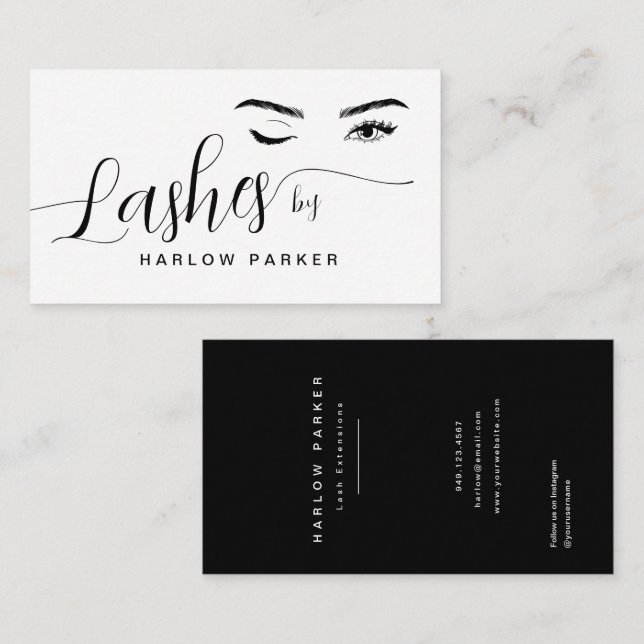 Minimalistische moderne Lash Extension Black & Whi Visitenkarte (Vorne/Hinten)
