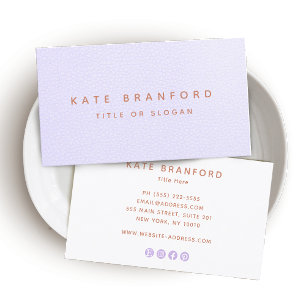 Minimalistische moderne Lavendel Leather Social Me Visitenkarte