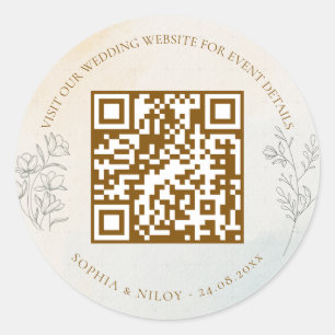 Minimalistische moderne Linienkunst Hochzeits-QR-C Runder Aufkleber