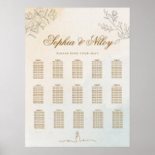 Minimalistische moderne Linienkunst Hochzeits-Sitz Poster