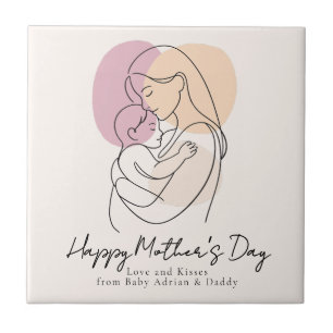 Minimalistische moderne Linienkunst Mama & Baby Mu Fliese