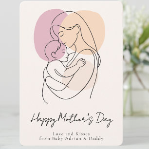 Minimalistische moderne Linienkunst Mama und Baby  Feiertagskarte