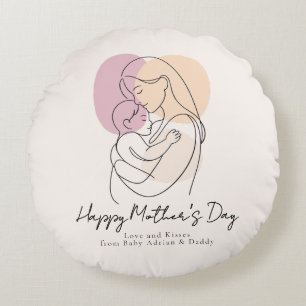 Minimalistische moderne Linienkunst Mama und Baby  Rundes Kissen