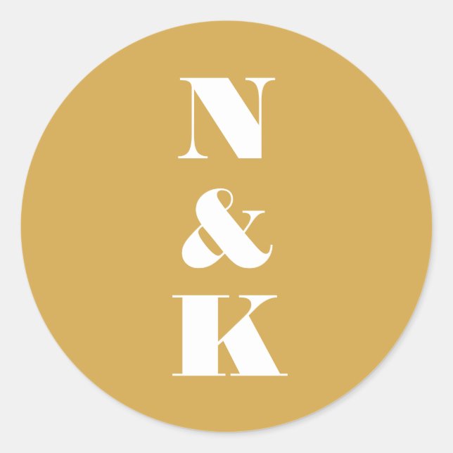 Minimalistische moderne Mongram-Gelbe Hochzeit Runder Aufkleber (Vorderseite)