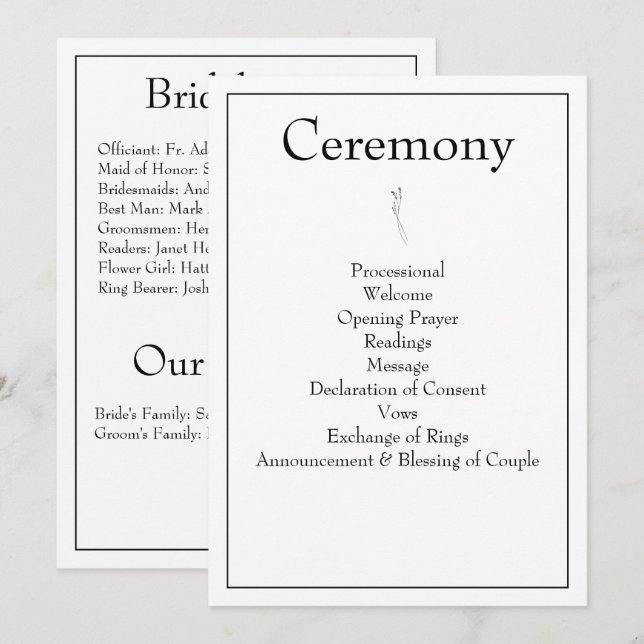 Minimalistische moderne Monogram Black & White Wed Programm (Vorne/Hinten)