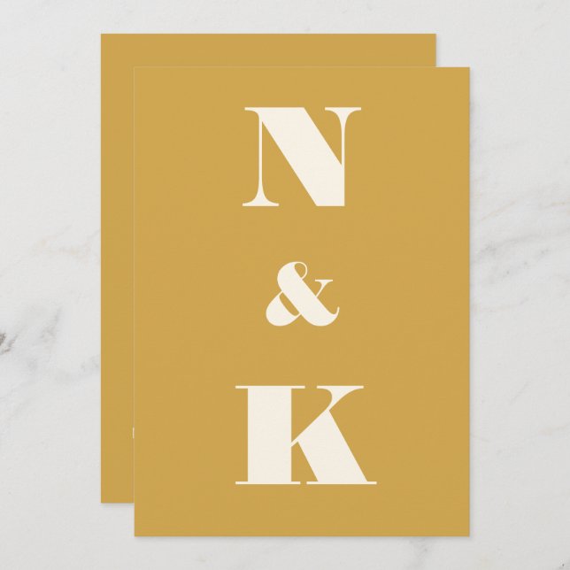 Minimalistische moderne Monogramm-Safran Gelbe Hoc Einladung (Vorne/Hinten)