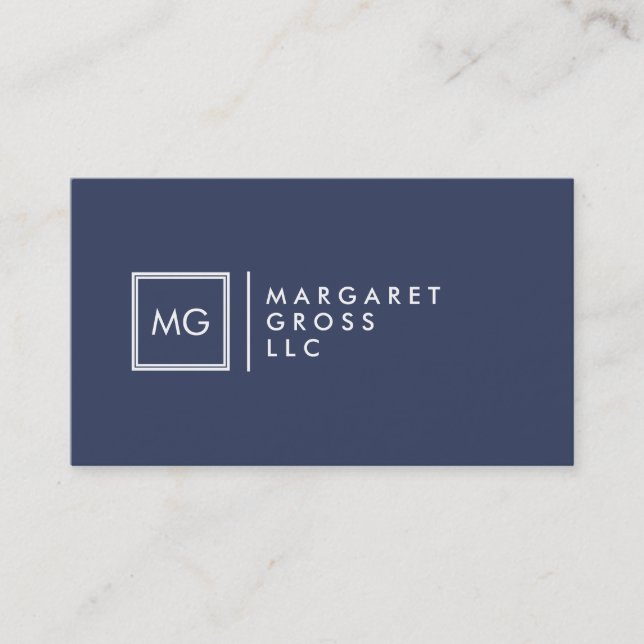Minimalistische moderne Navy-Blue & White-Reversib Visitenkarte (Vorderseite)