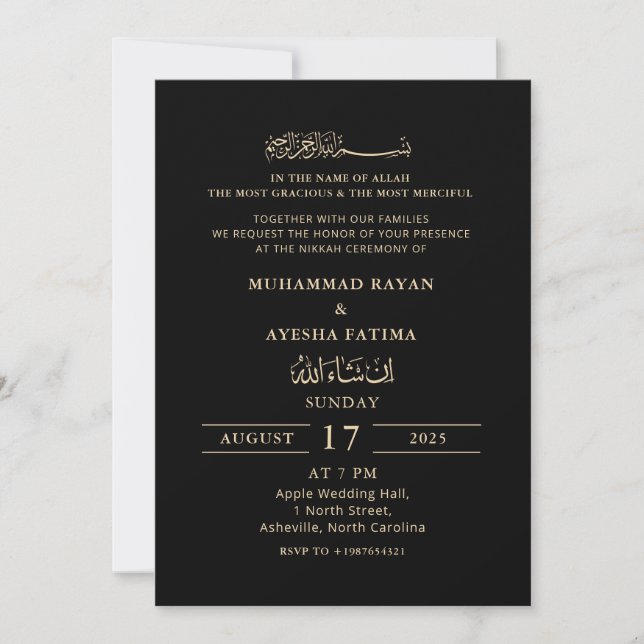 Minimalistische moderne Nikkah arabisch-islamische Einladung (Vorderseite)