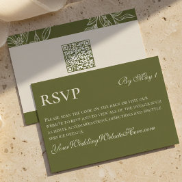 Minimalistische moderne Olive Green Wedding QR RSVP Karte