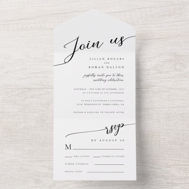 Minimalistische moderne Romantische Hochzeit All In One Einladung (Innen Boden)