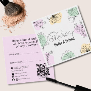 Minimalistische, moderne rosa goldgrüne Blumenlini Empfehlungskarte