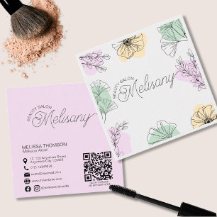 Minimalistische moderne rosa goldgrüne Florallinie Quadratische Visitenkarte