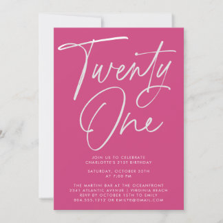 Minimalistische moderne rosa Schrift 21. Geburtsta Einladung