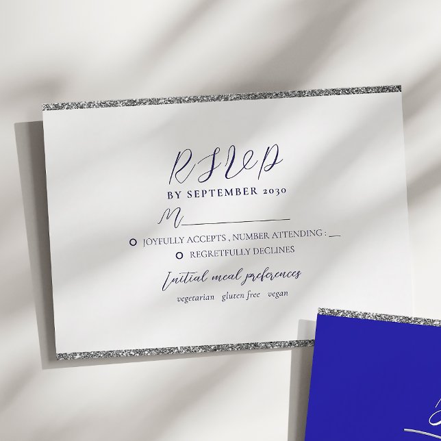 Minimalistische moderne Royal Blue Wedding RSVP Ca (Von Creator hochgeladen)